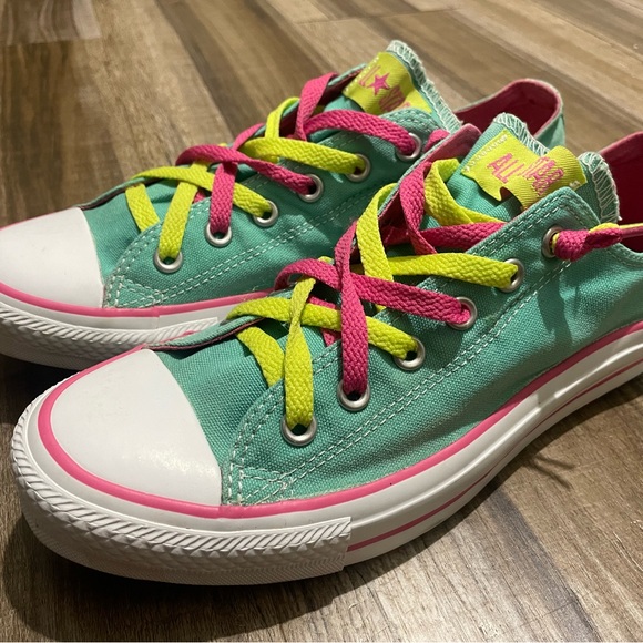 Converse Aqua and Neon Sneakers - Picture 1 of 4